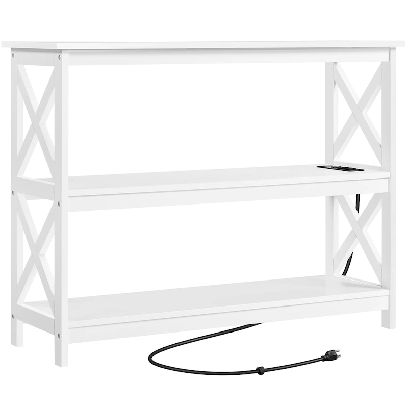 Yaheetech 3-Tier Wooden Console Table with Power Outlet Sofa Side Table
