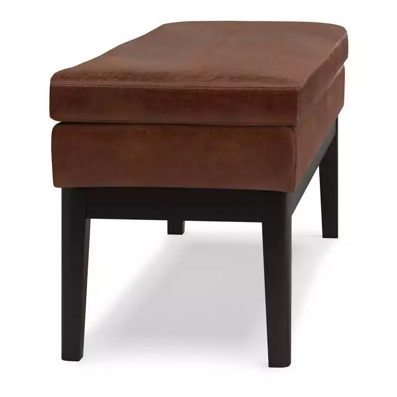 Distressed Saddle Brown / Greige Mid-Century Rectangle Ottoman Bench, Seats 2