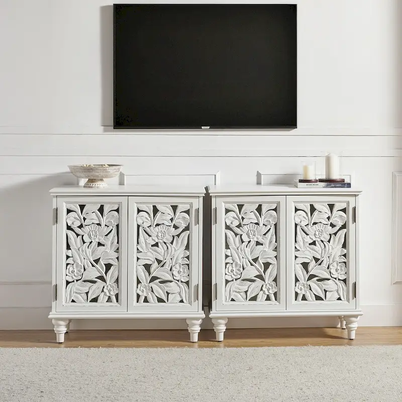 Alban Traditional 32Tall 2 Hollow Door Accent Cabinet with LED light Set of 2 by