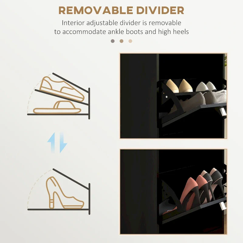 Black Shoe Cabinet with 3 Flip Drawers - 15 Pair Capacity