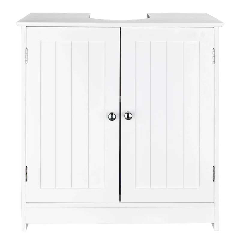 White Under Sink Bathroom Cabinet with Slatted Doors - MDF
