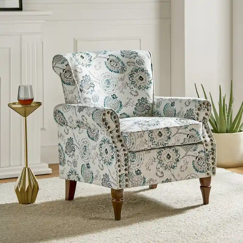 Nyctelius Traditional Polyester Accent Chair with Rolled Arms and Nailhead Trim by HULALA HOME