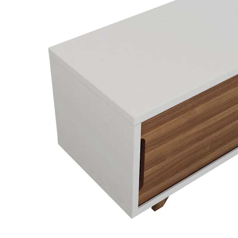 DH BASIC Mid-Century Modern White and Walnut 62-inch Wide 6-Shelf TV Stand by Denhour