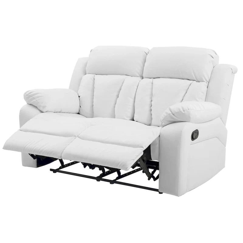 Faux Leather Reclining Loveseat – White / Black / Dark Brown / Grey / Beige, Casual Style, Seats 2