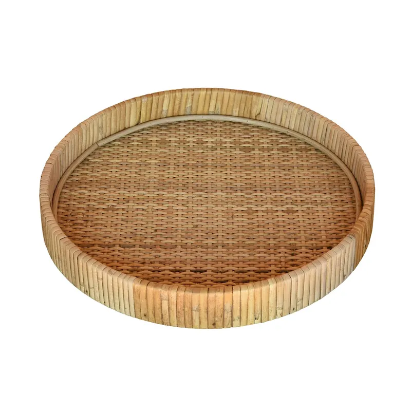 HomeRoots 12  Natural Round Bamboo Handmade Serving Tray