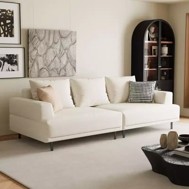 Luck Live Modern Breathable Cotton-Linen Fabric Sofa, couch,Solid Wood Frame, High-Elastic Sponge Seat Cushion Light Beige