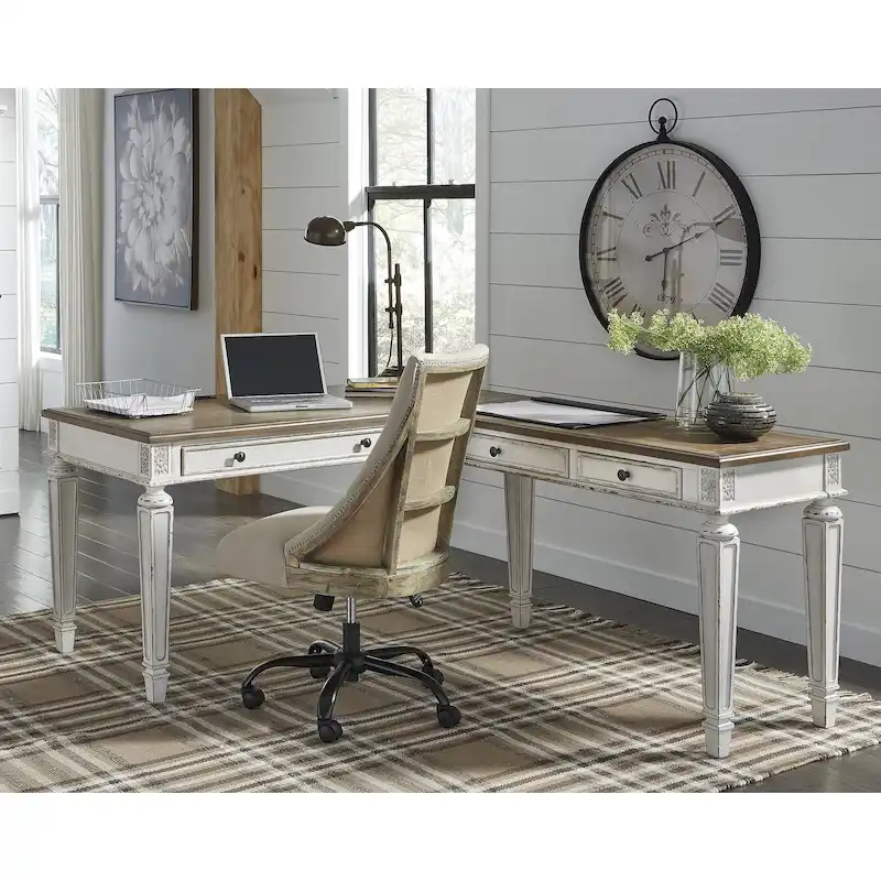 Realyn Antique White/Brown 2-Piece Home Office Desk