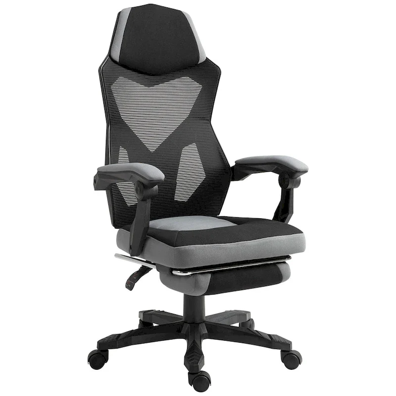 Home Office Chair Adjustable Height Recliner with Retractable Footrest, Mesh Back
