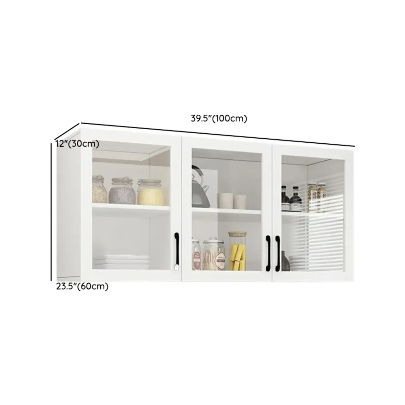Kitchen Floating White Wood Glass Enclosed Display Cabinet