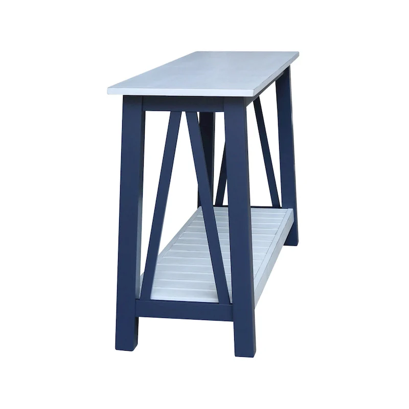 White / Unfinished / Blue Solid Parawood Console Sofa Table with Lower Shelf – Butcher Block Top