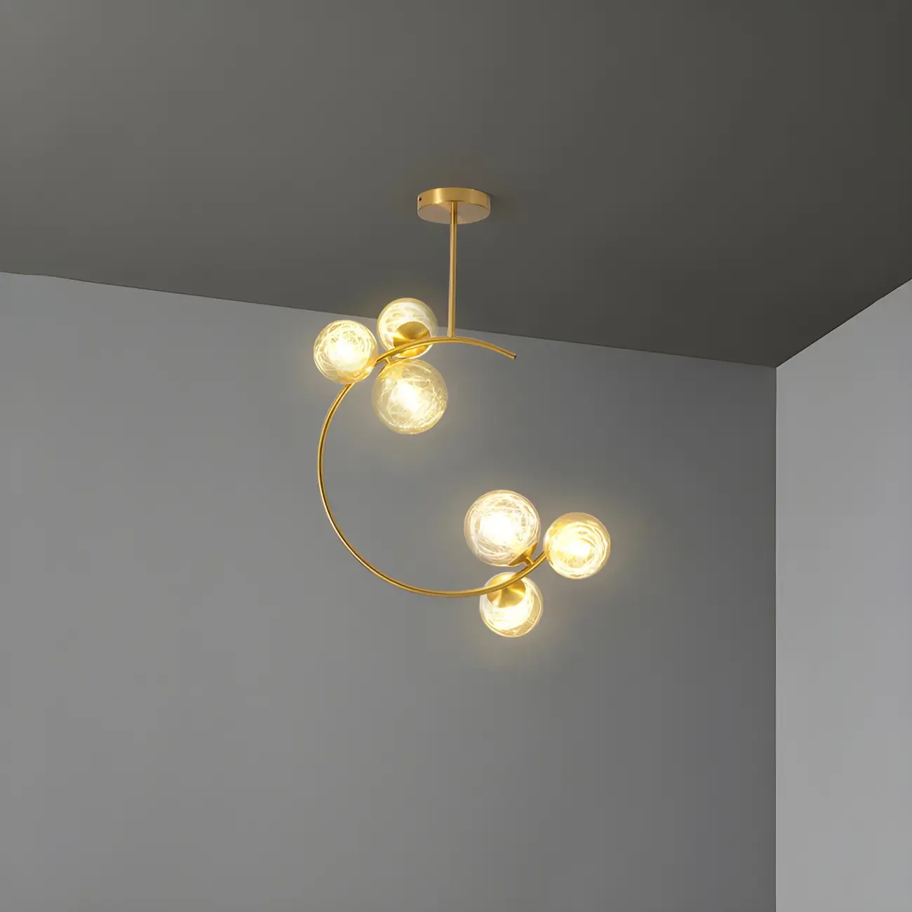 Modern Globe Glass Metal Gold Semi Flush Ceiling Light