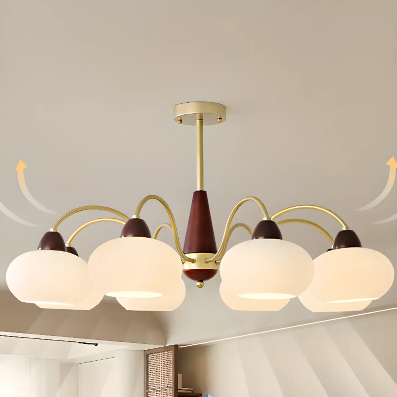 Classic Gold Glass Drum Shade Elegant Chandelier