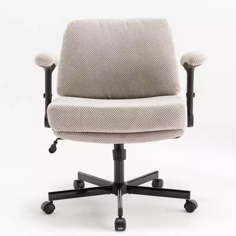 Criss-Cross Flip-Arm Chair C Thick Cushion Wide Seat, Wheels & Swivel for Home/Apartment/Bedroom