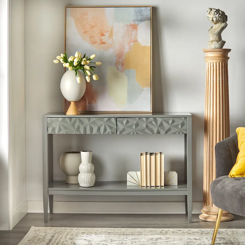 Charcoal Grey / White / Midnight Blue Console Table with Drawers — Contemporary Style, 1-Person Assembly