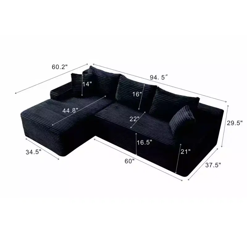 GDFStudio Faris Modern 95 2 Piece Sectional Upholstered Sofa with L-Shape Compressed Design