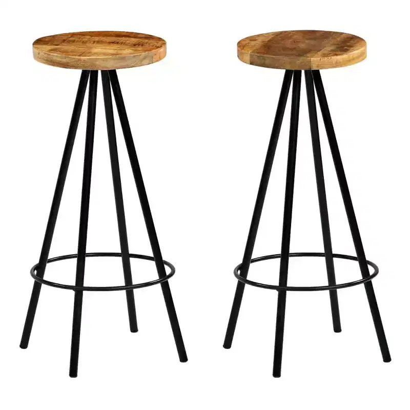 vidaXL Bar Stool Set of 2 Natural wood and black