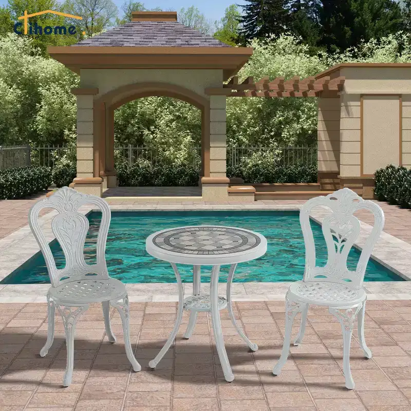 CLIHOME 3-Piece Durable Outdoor Cast Aluminum Bistro Table and Chairs Set