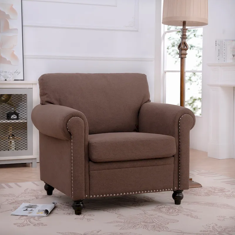 Brown 37.4  Accent Chair with Nailheads