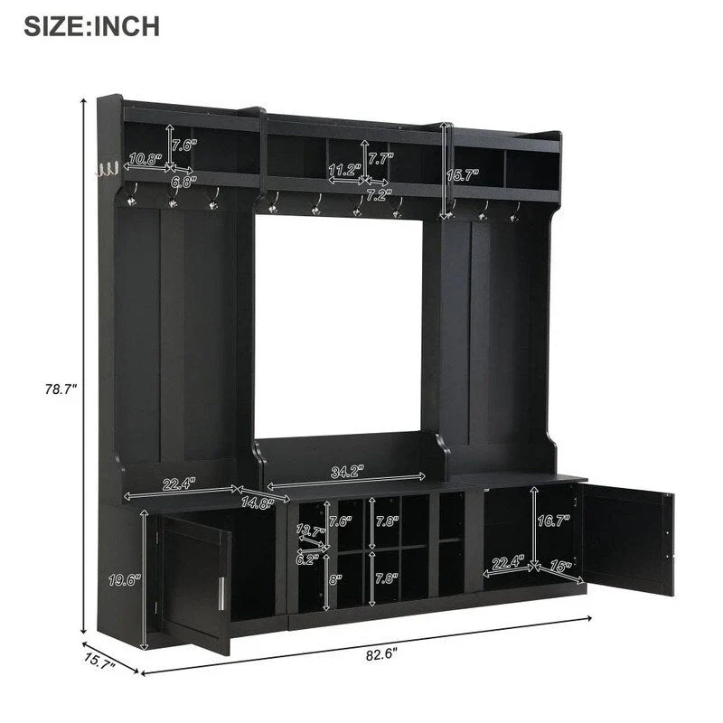 4-IN-1 Multi-functional Hall Tree Entryway Bench with Coat Rack and Shoe Cubbies