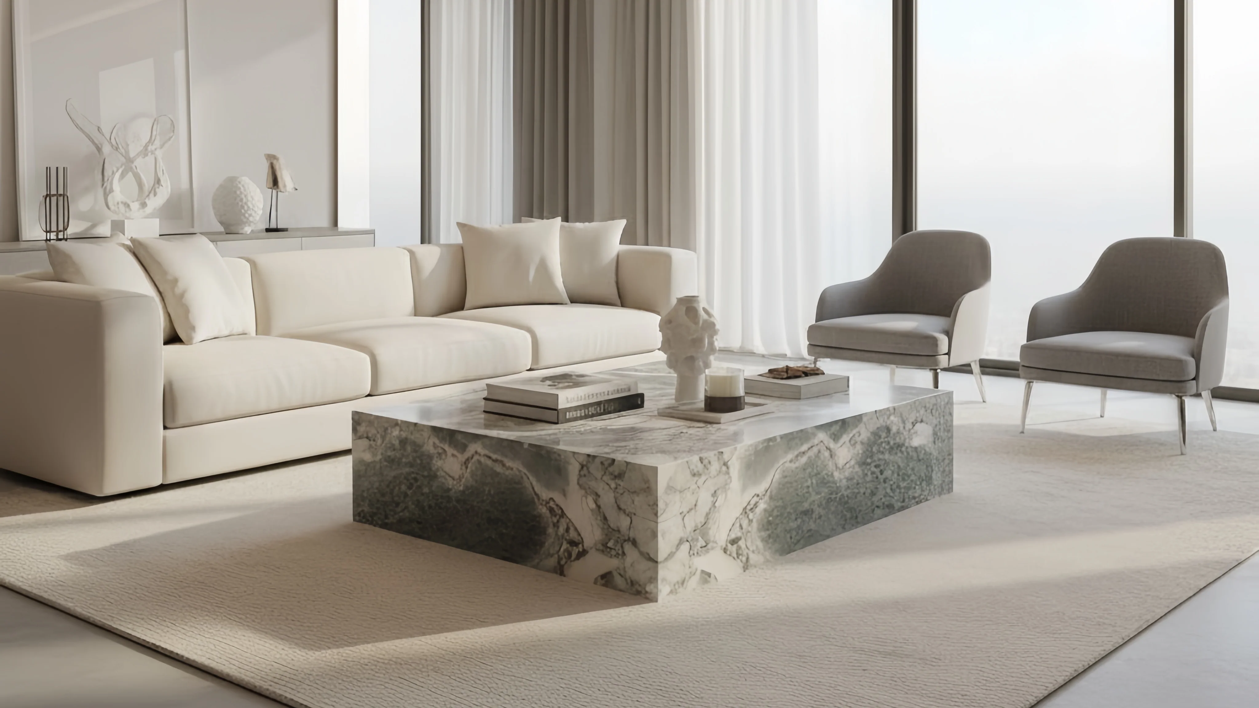 Genuine Marble Block Coffee Table - Blue Galaxy Marble