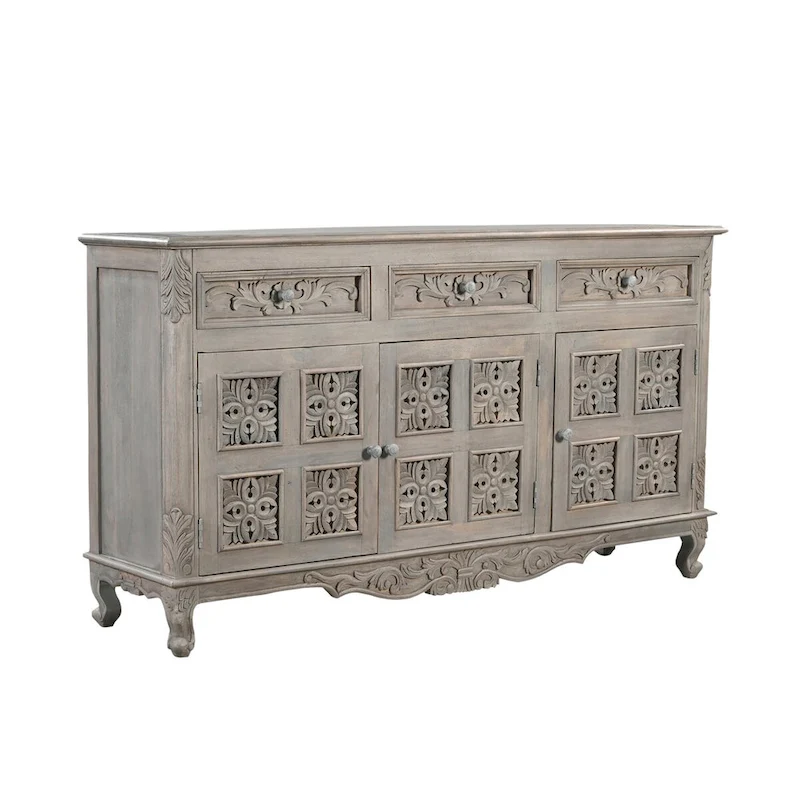 Clara 3-drawer 3-door Carved Solid Wood Sideboard
