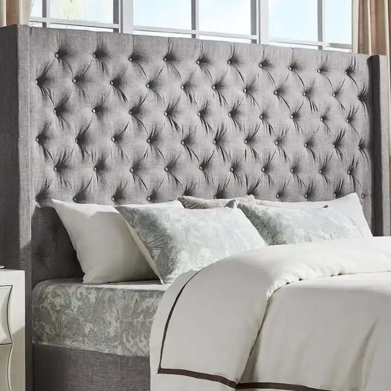 Button-Tufted Wingback Upholstered Headboard – Elegant Bedroom Accent