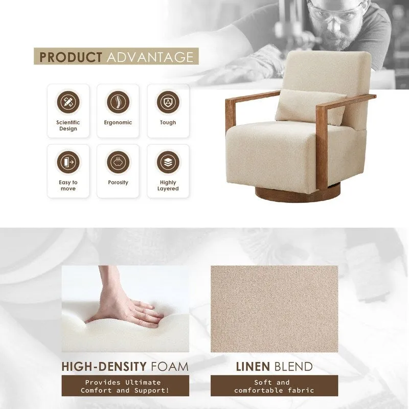 360 Degree Swivel Accent Chair with Solid Wood Armrest and Base