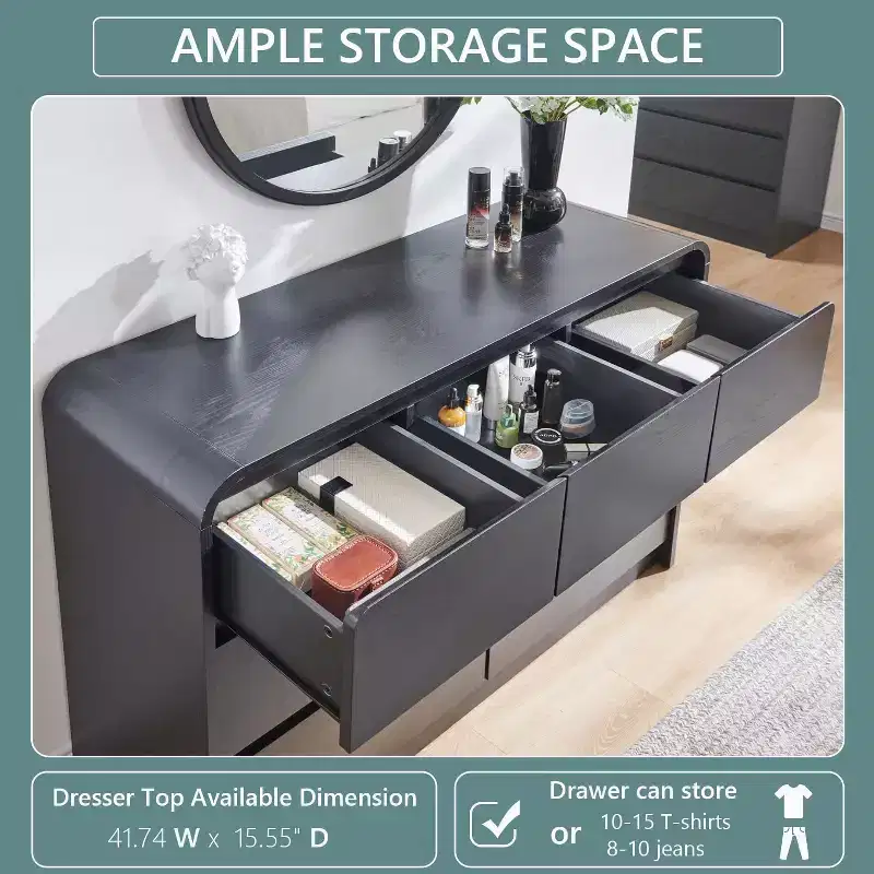 SinCiDo Modern 7 Drawers Dresser 47 Wide Chests of Drawers w/ Curved Profile Design Natural Texture for Bedroom,Living Room
