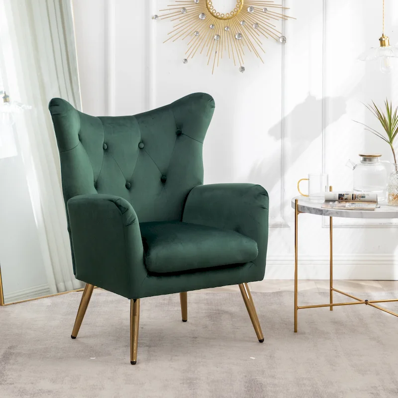 Velvet Button-Tufted Wing Back Accent Chair, Single Seat