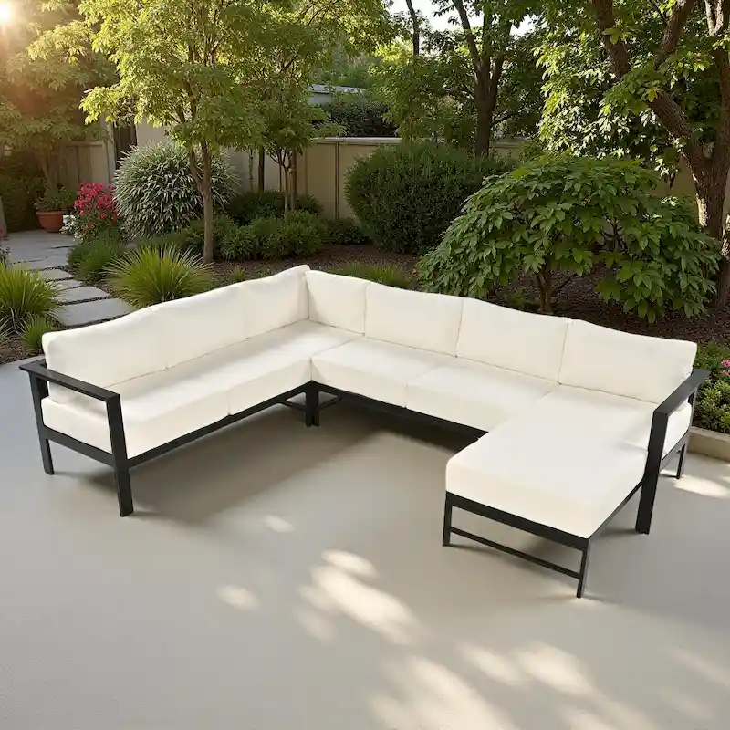 4-Piece Outdoor Patio Aluminum U-Shaped Sectional Sofa Set with Thick Cushions