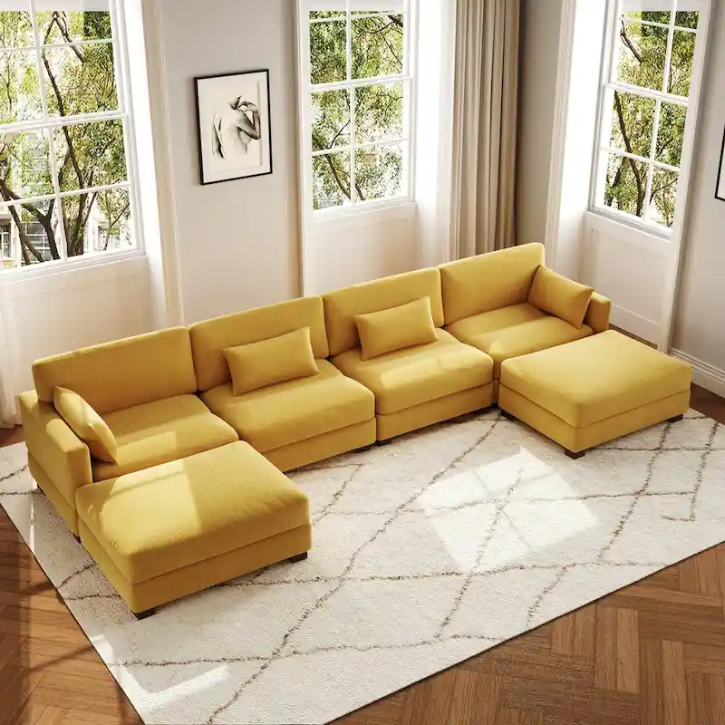 6-Piece U Shaped Couch Modular Sectional Sofa with Ottoman