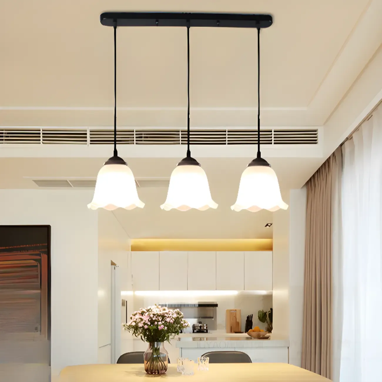 Modern Frosted Glass Adjustable Island Pendant Light for Kitchen