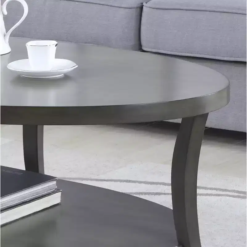 GDFStudio Adriano Modern Oval Wooden 2-Tier Coffee Table with Underneath Shelf