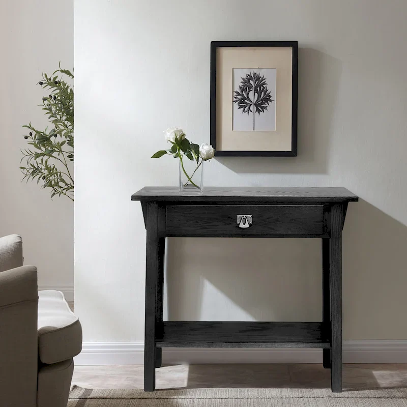 Slate / Russet Mission Console Table with Drawer & Shelf