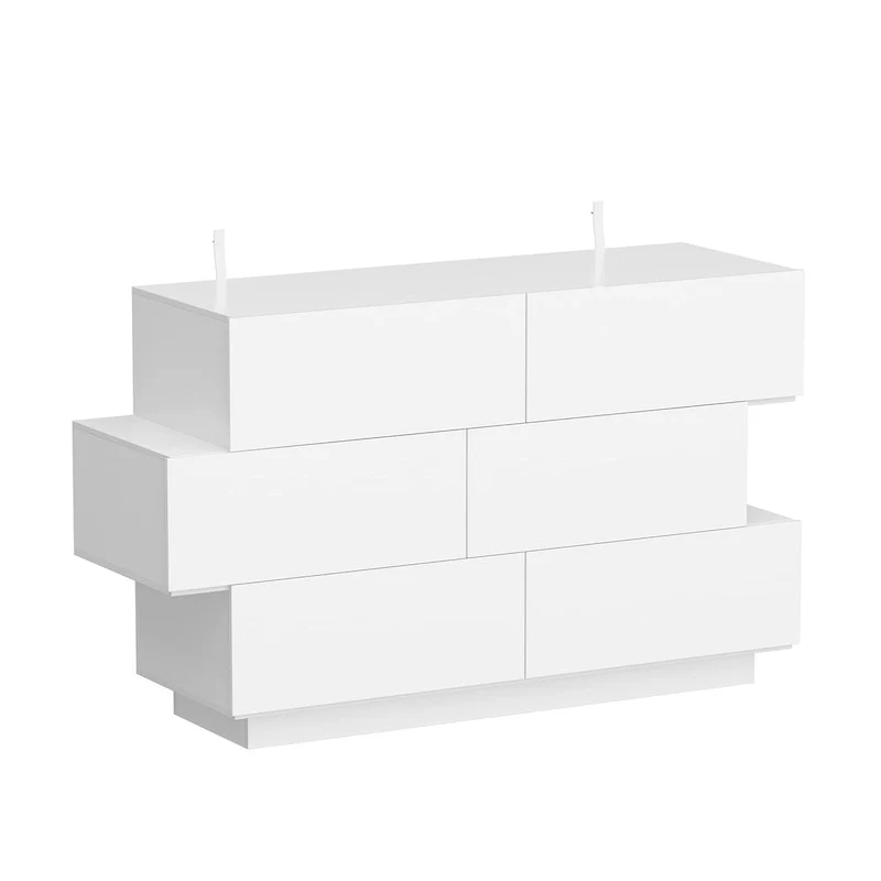 High Glossy Six-Drawer Dresser Chest with Off-Set Design (Black/White)