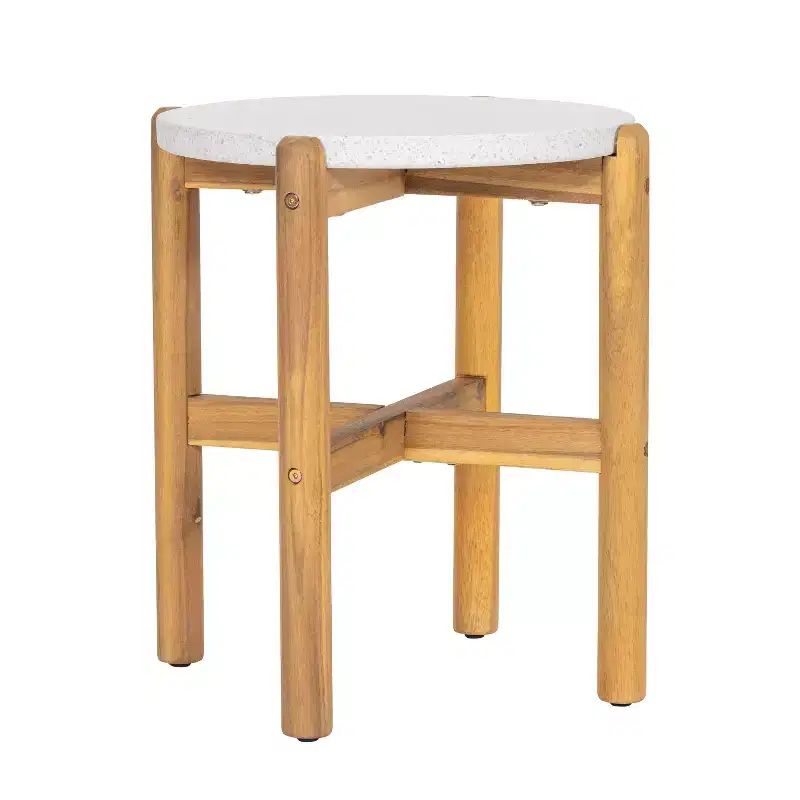 Christopher Knight Home Tobias Rustic Outdoor Lightweight Concrete and Acacia Wood Round SIde Table