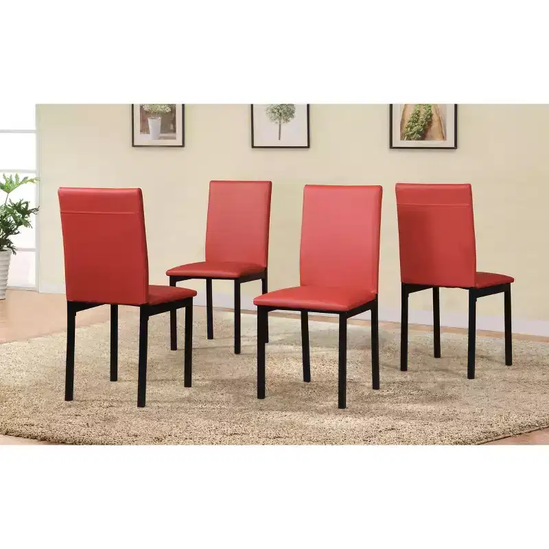Roundhill Furniture Noyes Faux Leather Seat Metal Frame Dining Chairs , Red, Set of 4