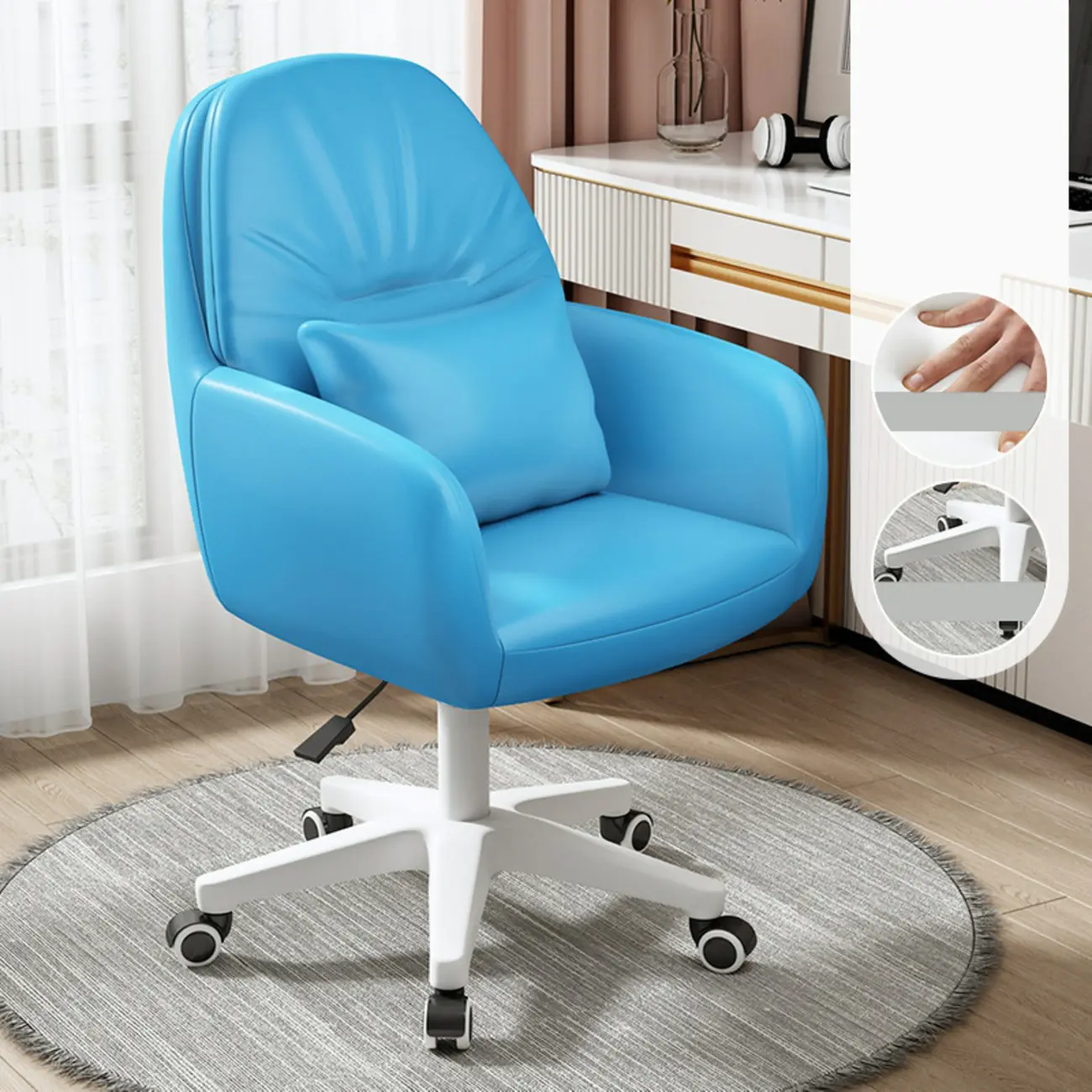 Modern White Grey Leather Swivel Office Chair