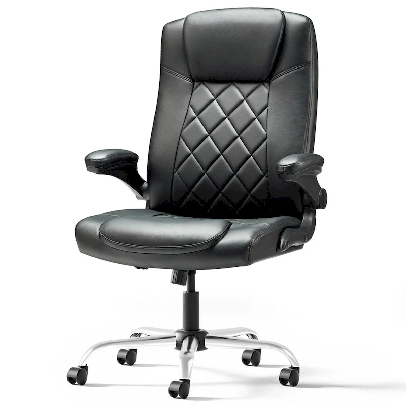 Executive PU Leather Swivel Office Chair with Flip-Up Arms Ergonomic