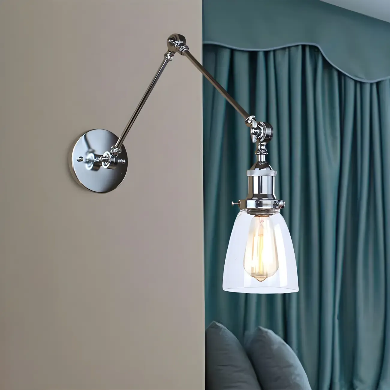 Glass Tapered Shade Industrial Swing Arm Wall Light