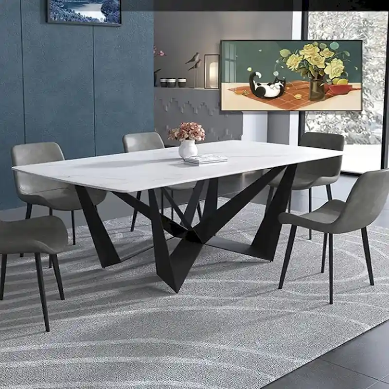 Modern Stylish Dining Table Rectangle White Sintered Stone Top