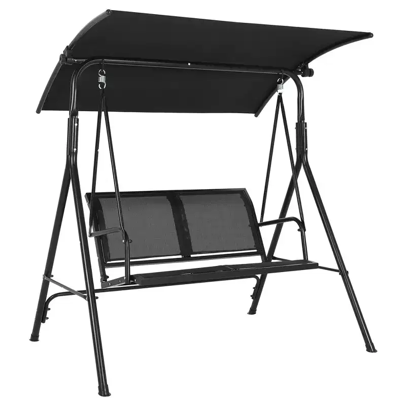 2-Seat Deluxe Outdoor Patio Porch Swing with Weather Resistant Steel Frame, Adjustable Tilt Canopy