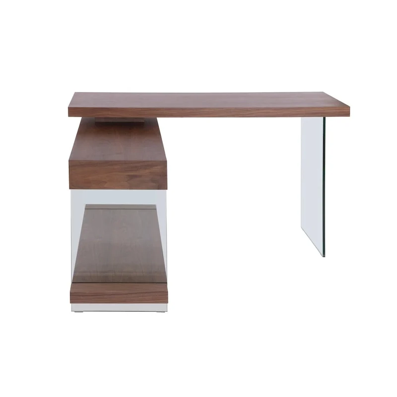 Somette Rotatable Glass and Walnut Veneer Wooden Desk