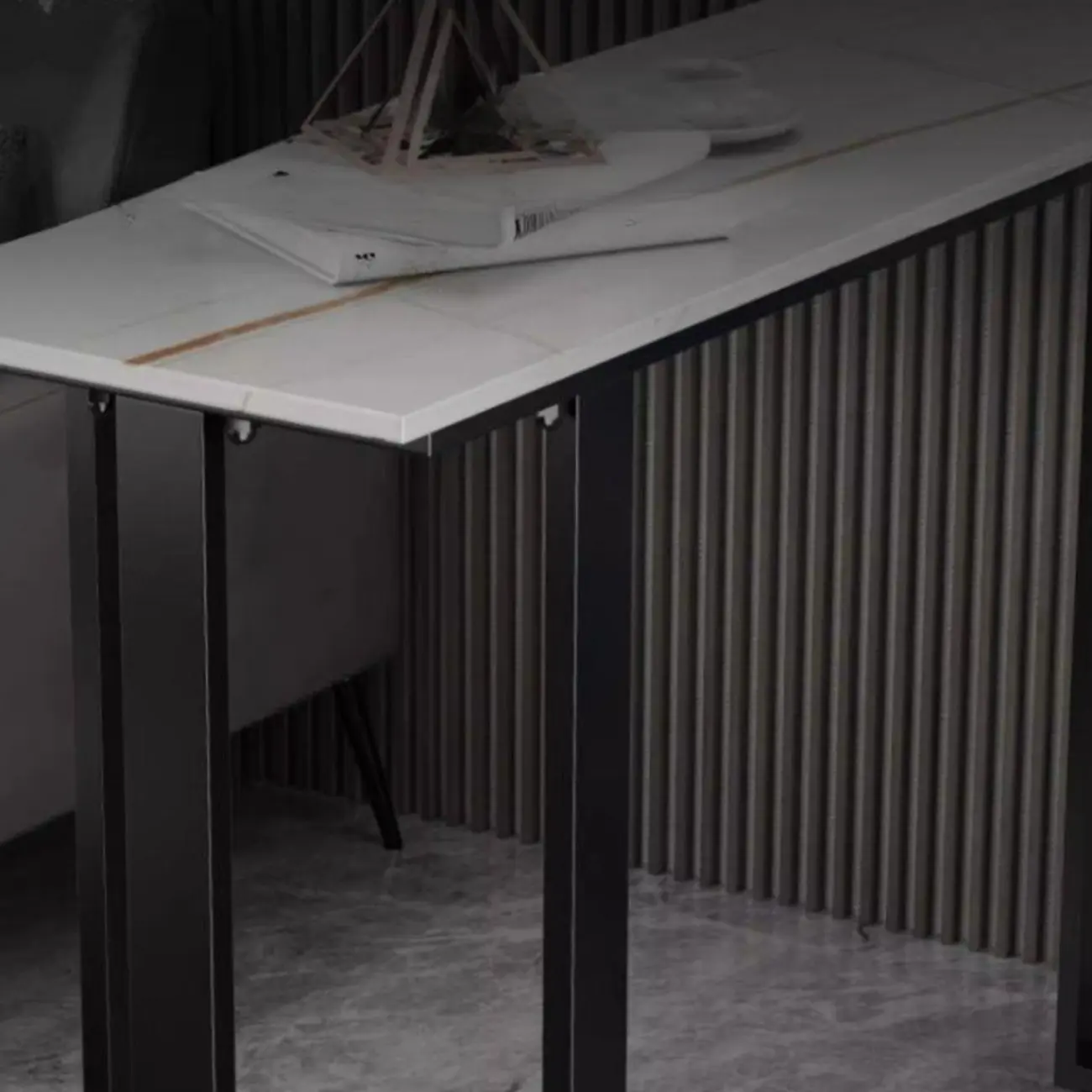 Scandinavian Slate Metal Rectangular Bar Tables