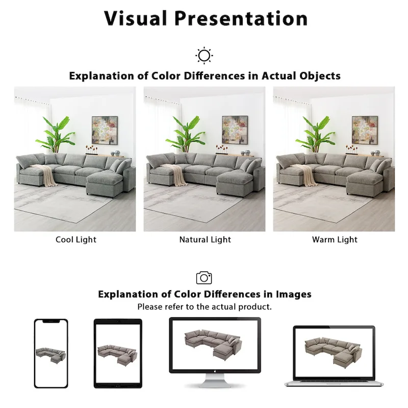 6 Seat Modern Modular Cloud Sofa Bed Chenille Sectional Couch Set with Ottoman