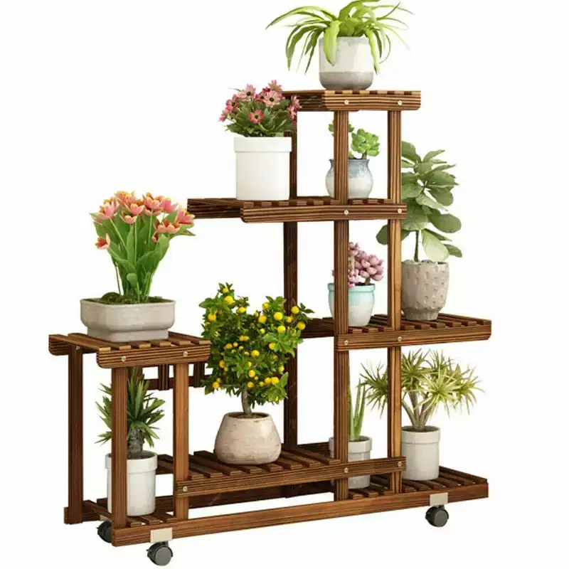 Home Collection Tall Rolling Wooden Plant Stand with Wheels