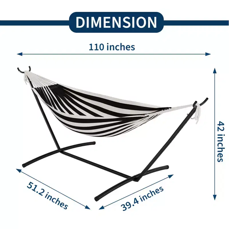 Double Hammock for 2 with Stand, Portable Indoor/Outdoor Hammock Set - 450lb Capacity, Adjustable & Foldable Steel Frame
