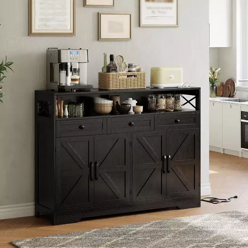 Buffet Cabinet with Adjustable Shelves, 4 Doors ,3 Drawers Kitchen Storage Cabinet