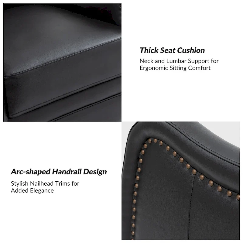 Genuine Leather Swivel Rocker Recliner with Nailhead Trims by