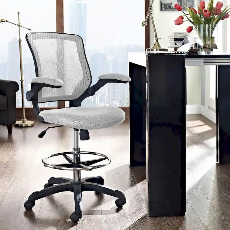 Adjustable Height Drafting Chair with Mesh Back & Rolling Casters